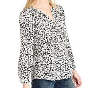 Joie Silk Blouse Womens White V Neck Long Sleeve Black Purine Hearts Long Sleeve